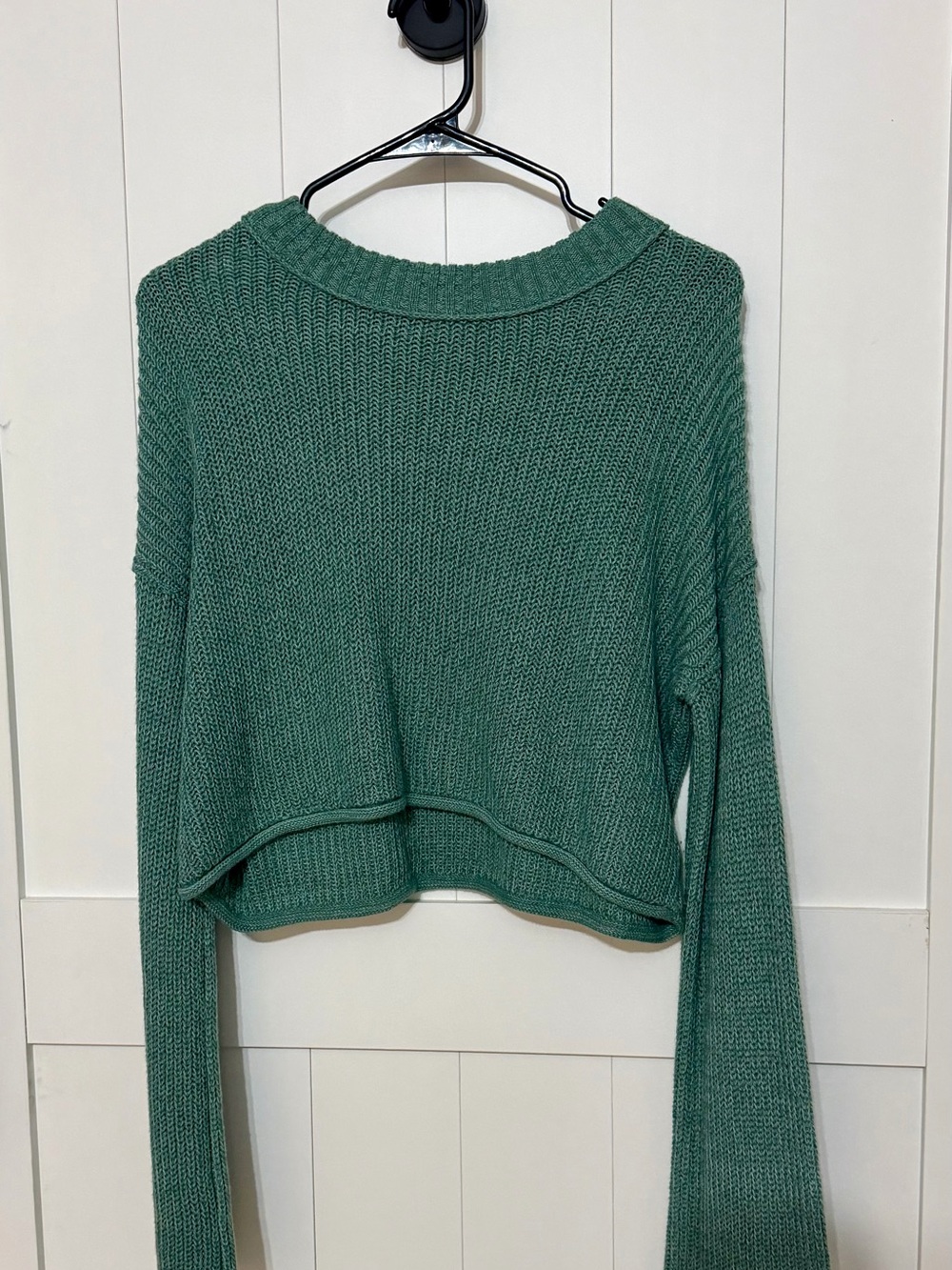 wild fable Teal Cropped Knit Crewneck Sweater
